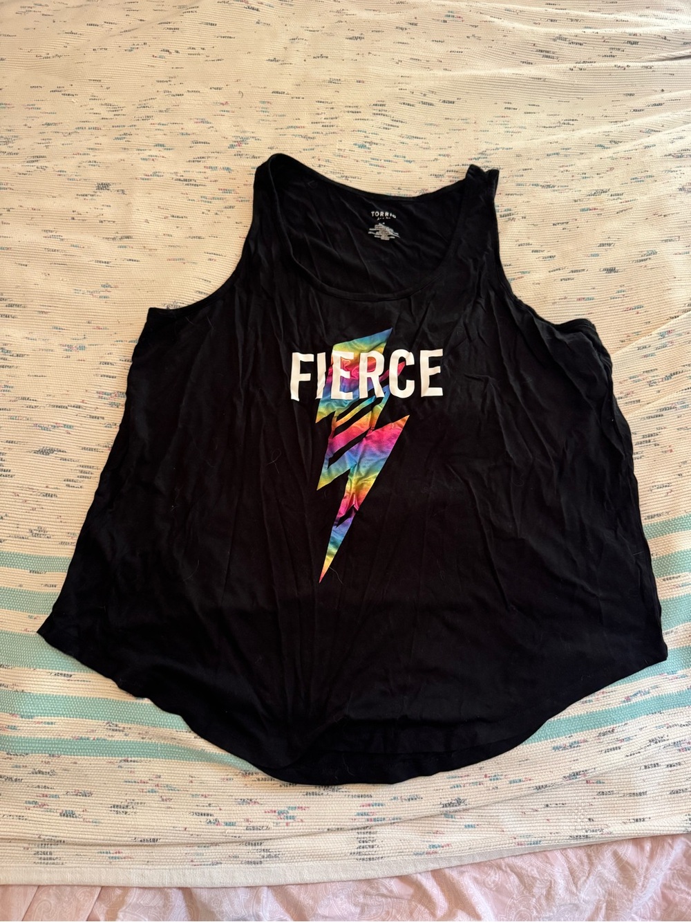 torrid Black Tank Top with Rainbow Lightning Bolt and FIERCE Text